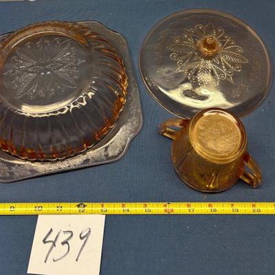 Jeannette Pink 9” Covered Depression Glass Bowl and Creamer