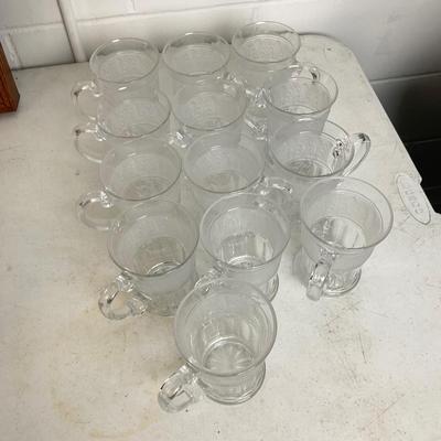 962 Lot of 13 Frosted Glass Mugs in Athens Pattern
