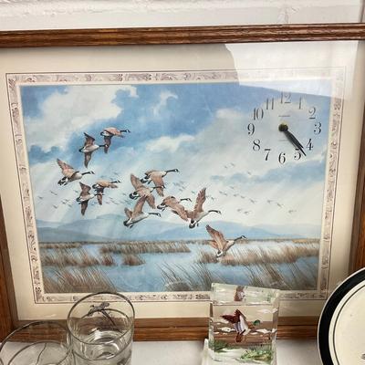 964 Lot of Waterfowl Dishes, Glassware, Wall Clock