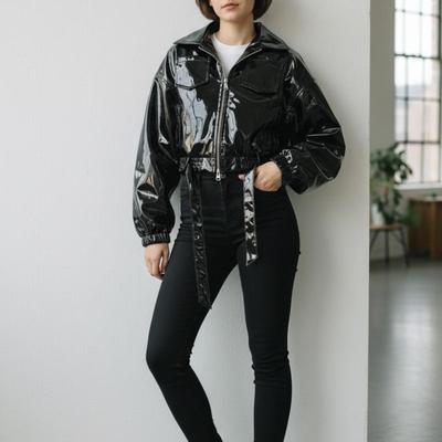 Black Patent Faux Leather (Vinyl) Cropped Jacket Size M/L