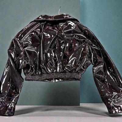 Black Patent Faux Leather (Vinyl) Cropped Jacket Size M/L