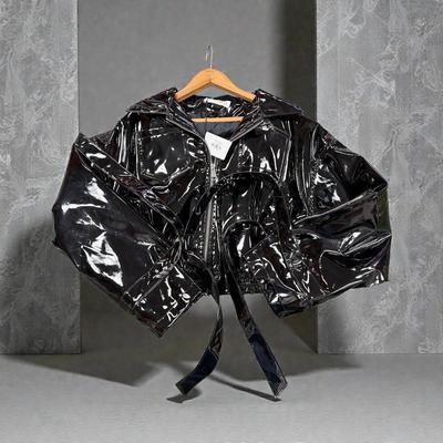 Black Patent Faux Leather (Vinyl) Cropped Jacket Size M/L