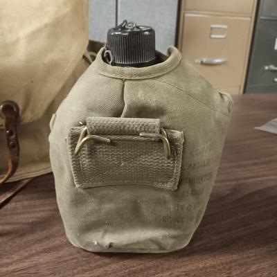 US MILITARY ISSUE CANVAS PACK WITH LEATHER LINING AND A CANTEEN