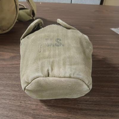 US MILITARY ISSUE CANVAS PACK WITH LEATHER LINING AND A CANTEEN