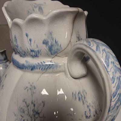 ANTIQUE KENT EMERY BURSLEM WASH BOWL, PITCHER, DRINKING CUP AND SMALL PITCHER