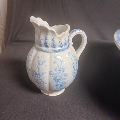 ANTIQUE KENT EMERY BURSLEM WASH BOWL, PITCHER, DRINKING CUP AND SMALL PITCHER