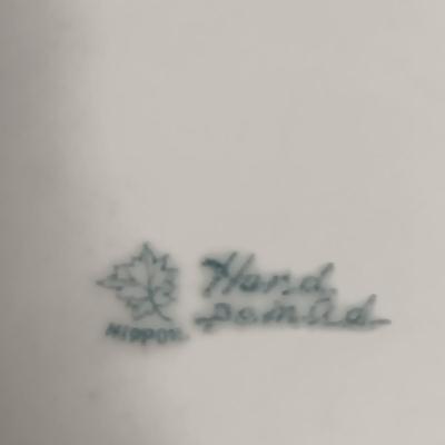 NIPPON HAND PAINTED PLATE AND A RED GLASS SERVING AND 4 INDIVIDUAL BOWLS