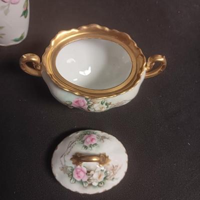 DAINTY ROYAL AUSTRIA CREAM & SUGAR SET, BUD VASE AND SMALL PLATE