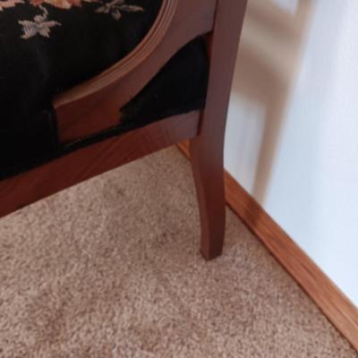 EAST LAKE ANTIQUE CHAIR WITH HAND CRAFTED NEEDLE POINT BACK AND SEAT
