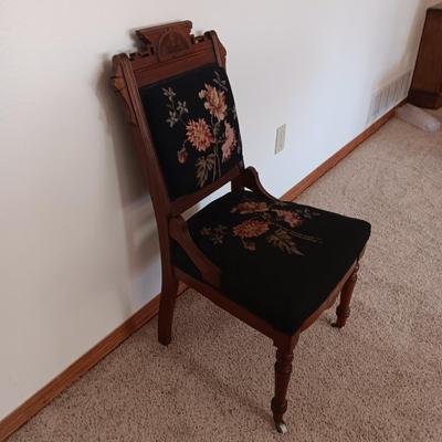 EAST LAKE ANTIQUE CHAIR WITH HAND CRAFTED NEEDLE POINT BACK AND SEAT