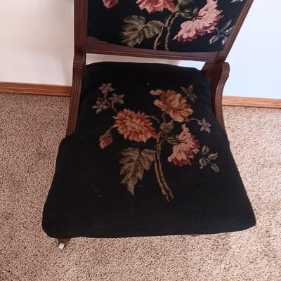 EAST LAKE ANTIQUE CHAIR WITH HAND CRAFTED NEEDLE POINT BACK AND SEAT