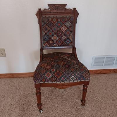 EAST LAKE ANTIQUE CHAIR WITH UPHOLSTERED BACK AND SEAT