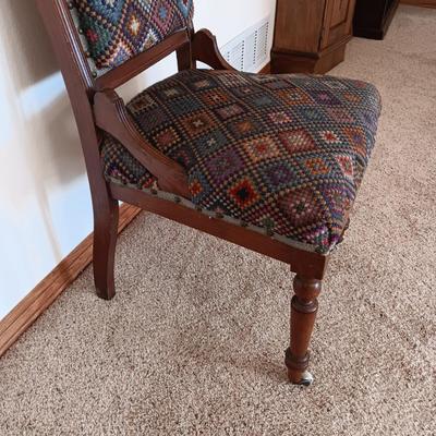 EAST LAKE ANTIQUE CHAIR WITH UPHOLSTERED BACK AND SEAT
