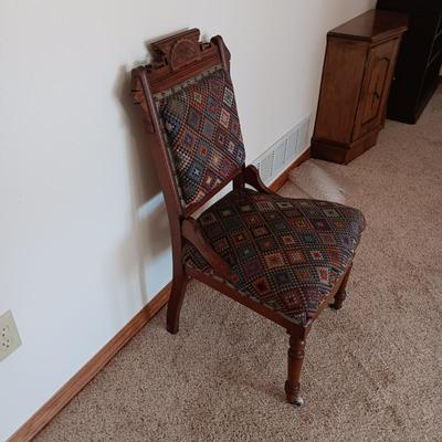 EAST LAKE ANTIQUE CHAIR WITH UPHOLSTERED BACK AND SEAT