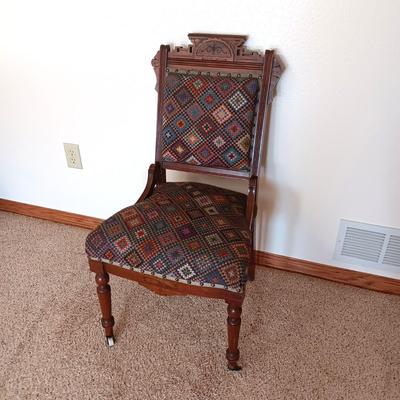 EAST LAKE ANTIQUE CHAIR WITH UPHOLSTERED BACK AND SEAT