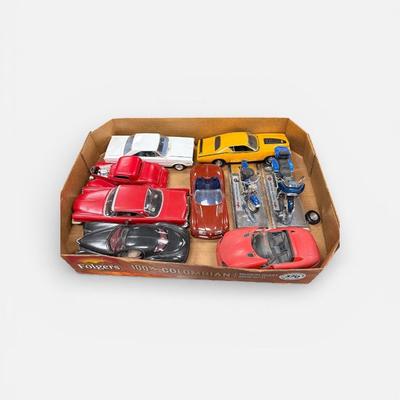 Box Lot of old model cars and motorcycles