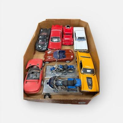 Box Lot of old model cars and motorcycles