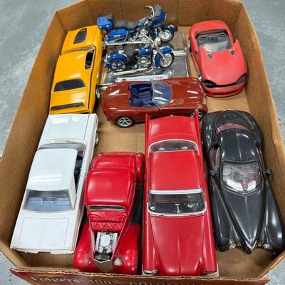 Box Lot of old model cars and motorcycles