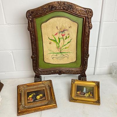 969 Small Painted Fireplace Screen with Framed art