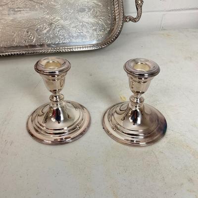 981 Plated Footed Tray with Plated Goblets and Gorham Candlessticks
