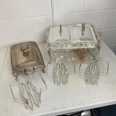 990 Two Chafing Dishes and Adjustable Dish Holder