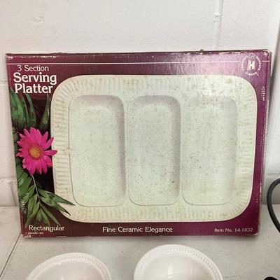 993 White Ceramic Covered Serving Dish with Platters and Bowls