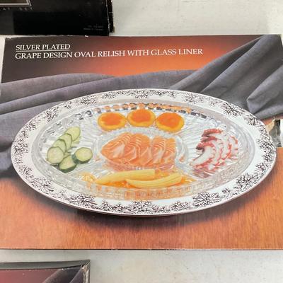 994 Lot of Glass Serving Trays , Salt and Pepper, with Serving Trays