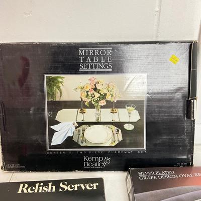 994 Lot of Glass Serving Trays , Salt and Pepper, with Serving Trays