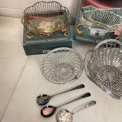 1002 Lot of Silver Plate Baskets and Wire Baskets