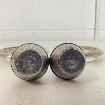 1003 Sterling Silver Weighted Salt and Pepper Shakers and Crystal Silver Coasters