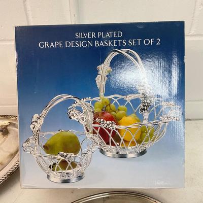1004 Silver plated Grape Design Basket and Serving Trays