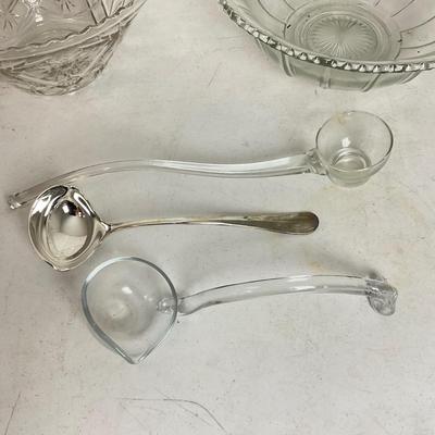 1007 Two Large Pressed Glass Punch Bowls with Three Ladles