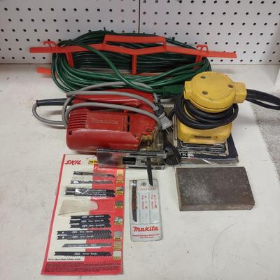 MAKITA JIG SAW, BLADES, SANDER, AND EXTENSION CORD