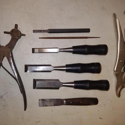 WOOD CHISELS, FILES, VISE GRIPS AND MORE