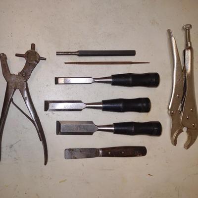 WOOD CHISELS, FILES, VISE GRIPS AND MORE