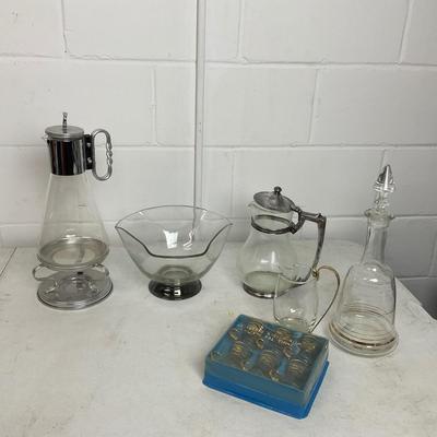 1012 Aluminum and Glass Corning Carafe with Serving Accessories