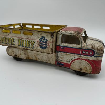 Vintage Marx “Home Dairy” Tin Milk Truck – Pressed Steel Toy