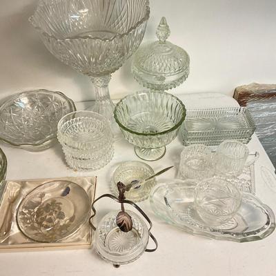 1015 Lg Lot of Pressed Glass Serving Pieces