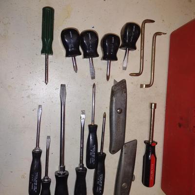 PLASTIC TOOLBOX, PHILLIPS AND FLATHEAD SCREWDRIVERS VARIETY OF SIZES