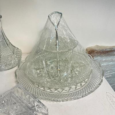 1016 Lot of Pressed Glass With Napkin Holders, Decanter