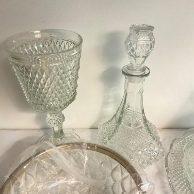 1016 Lot of Pressed Glass With Napkin Holders, Decanter
