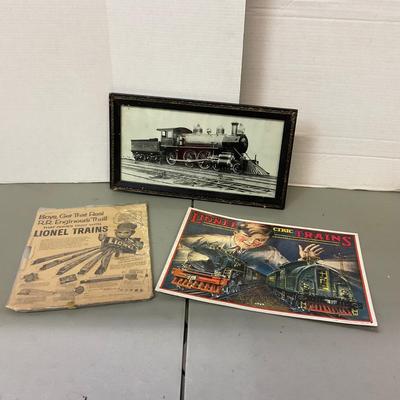 1097 Lot of Lionel Train Print, Sign, and Framed Photograph
