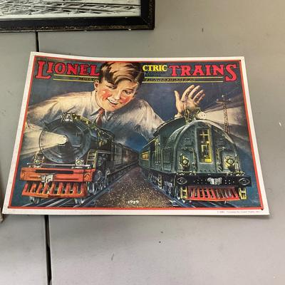 1097 Lot of Lionel Train Print, Sign, and Framed Photograph