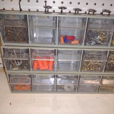 3 WALL HUNG OR STAND ALONE HARDWARE STORAGE ORGANIZERS WITH HARDWARE