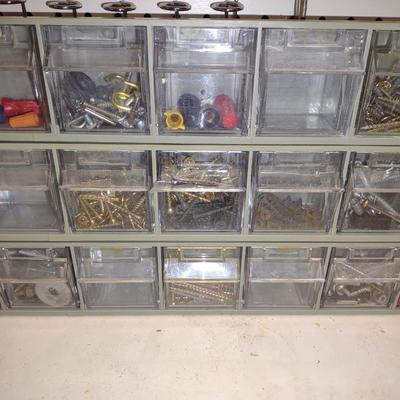 3 WALL HUNG OR STAND ALONE HARDWARE STORAGE ORGANIZERS WITH HARDWARE