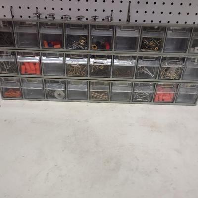 3 WALL HUNG OR STAND ALONE HARDWARE STORAGE ORGANIZERS WITH HARDWARE