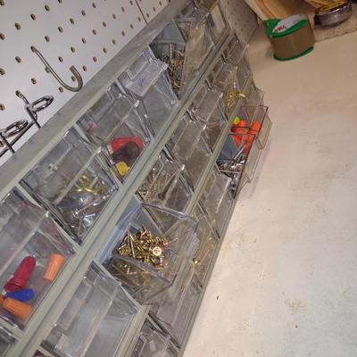 3 WALL HUNG OR STAND ALONE HARDWARE STORAGE ORGANIZERS WITH HARDWARE