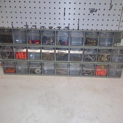 3 WALL HUNG OR STAND ALONE HARDWARE STORAGE ORGANIZERS WITH HARDWARE