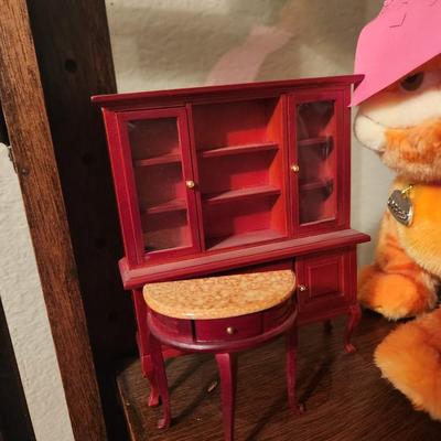 Red and Gold Doll Sidetable and Hutch