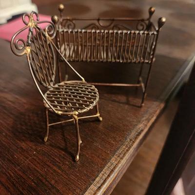 Bronze Doll Chair and Crib